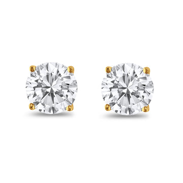Butterfly Prong Round Casting Yellow Tone, Simulated Cubic Zirconia Stud Earrings 925 Sterling Silver
